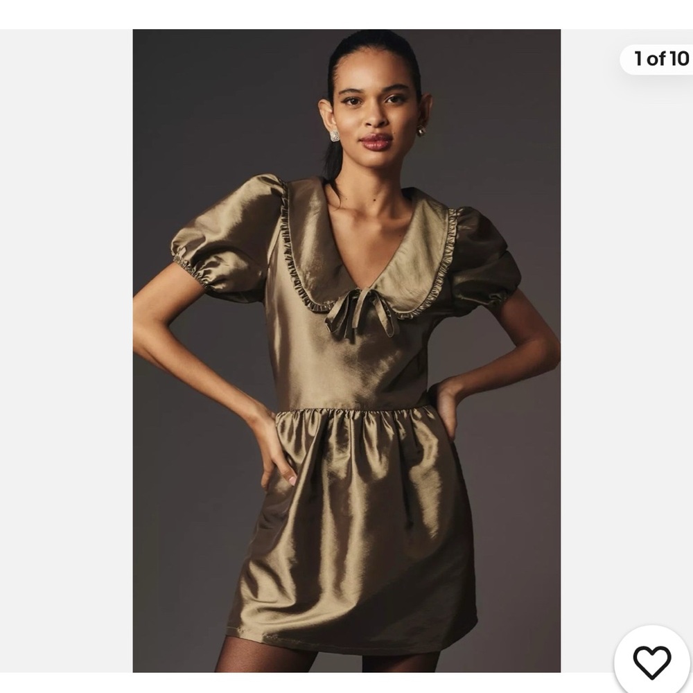 Anthropologie Metallic Gold Taffetta Mini Dress